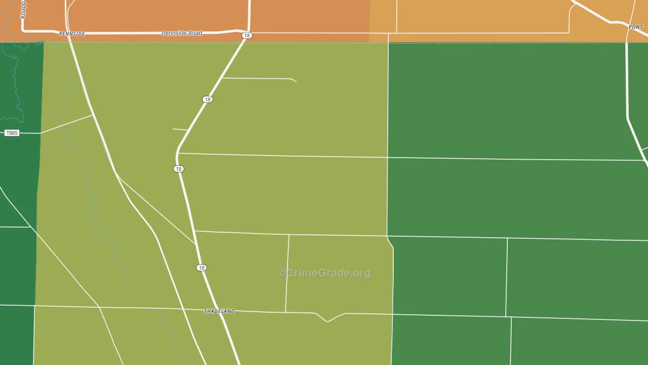 Shadeland, PA Map of Theft Rates