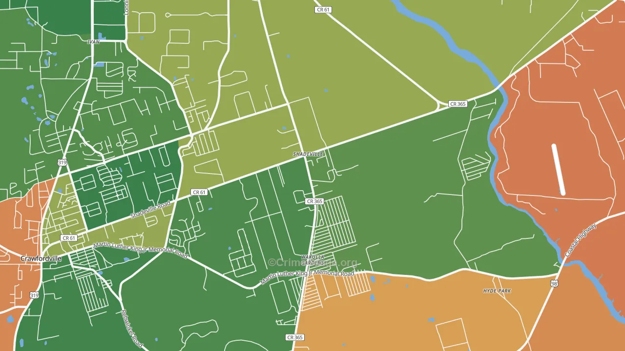 Shadeville, FL Map of Theft Rates