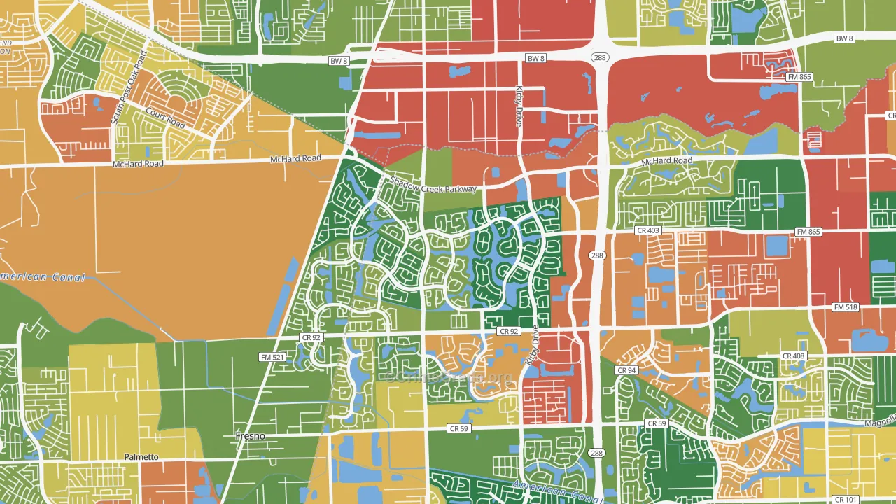 Shadow Creek Ranch, Pearland, TX Map of Theft Rates