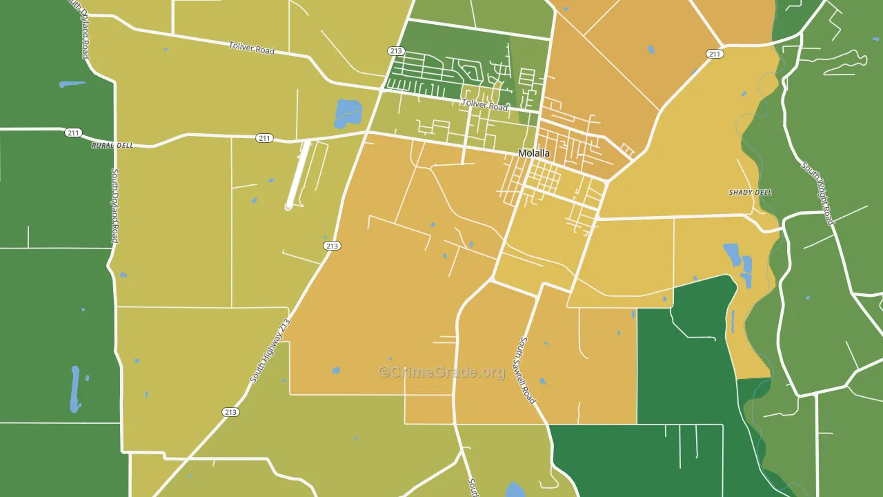 Shady Dell, OR Map of Theft Rates