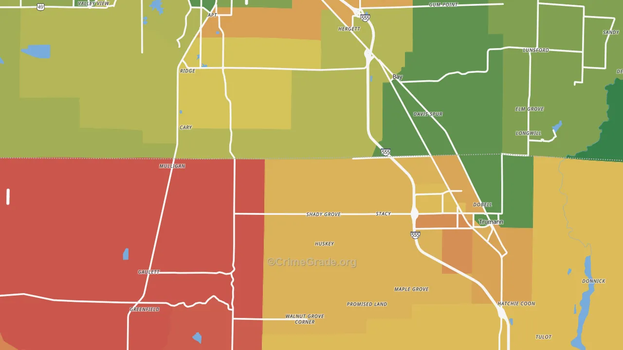 Shady Grove, AR Map of Theft Rates