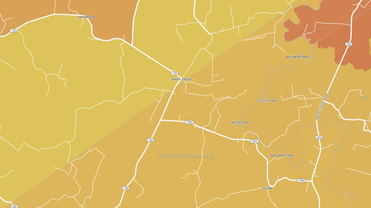 Shady Grove, KY Map of Theft Rates