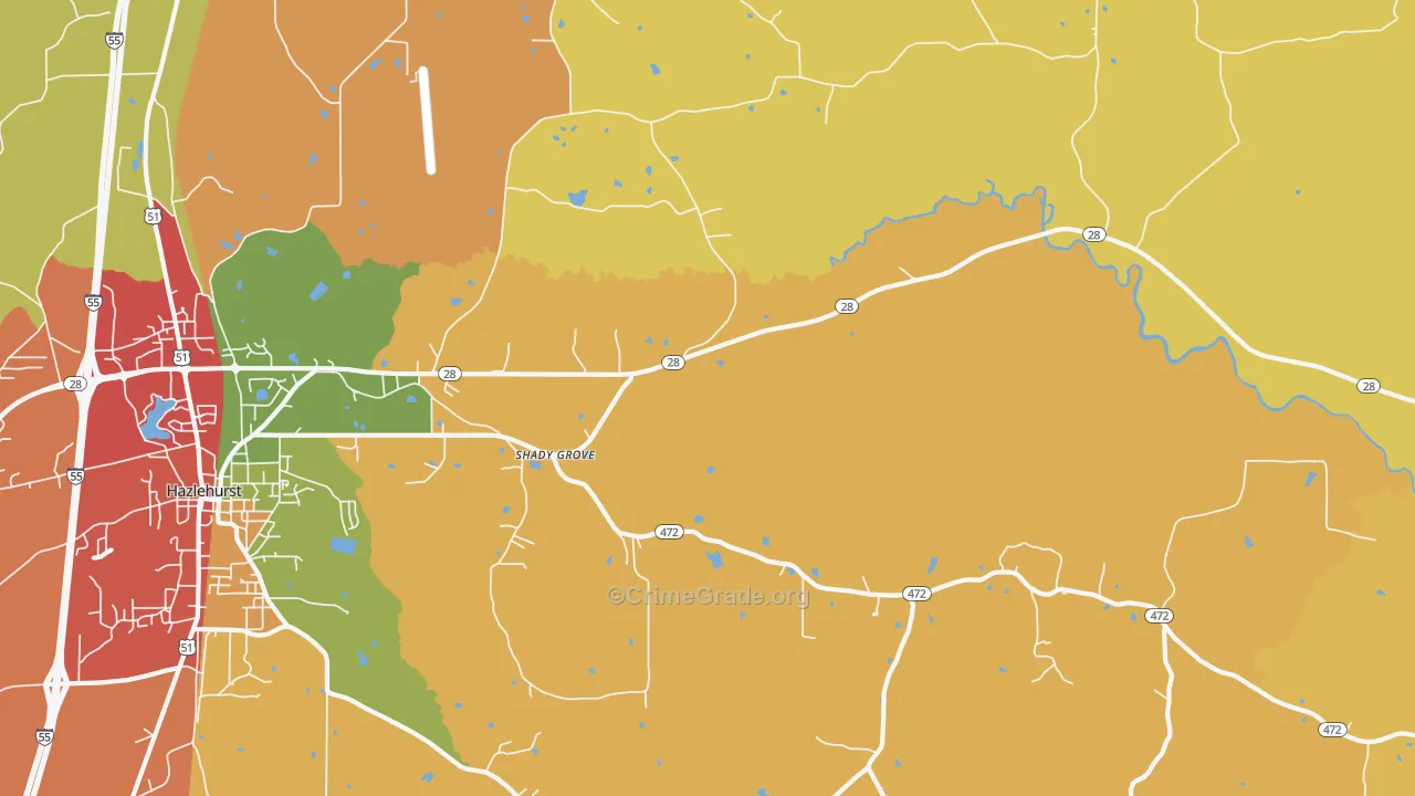 Shady Grove, MS Map of Theft Rates