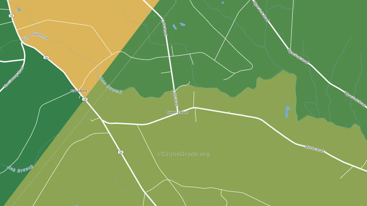 Shady Grove, NC Map of Theft Rates