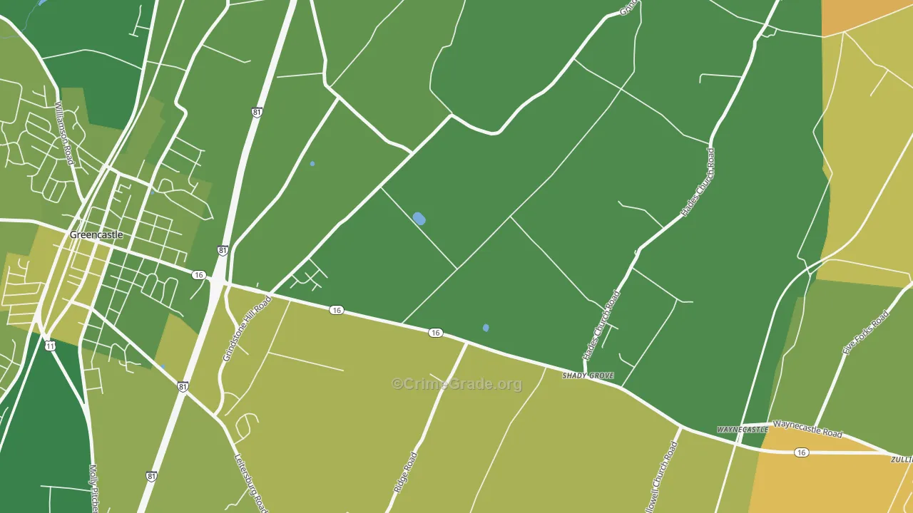 Shady Grove, PA Map of Theft Rates
