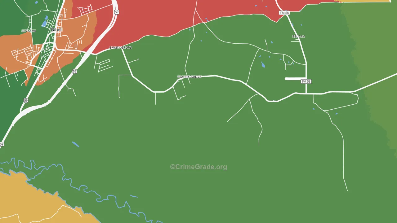 Shady Grove, TX Map of Theft Rates