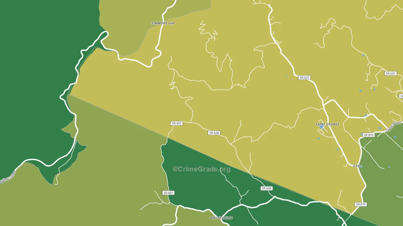 Shady Grove, VA Map of Theft Rates