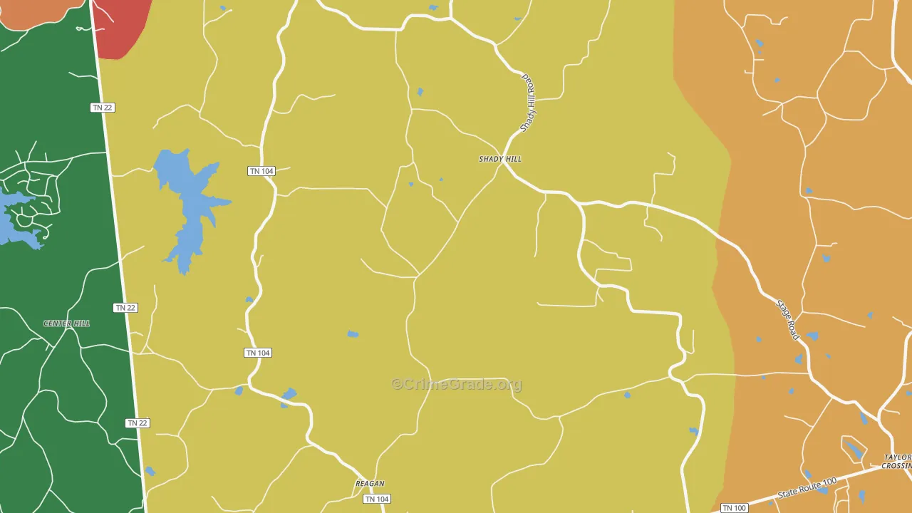 Shady Hill, TN Map of Theft Rates
