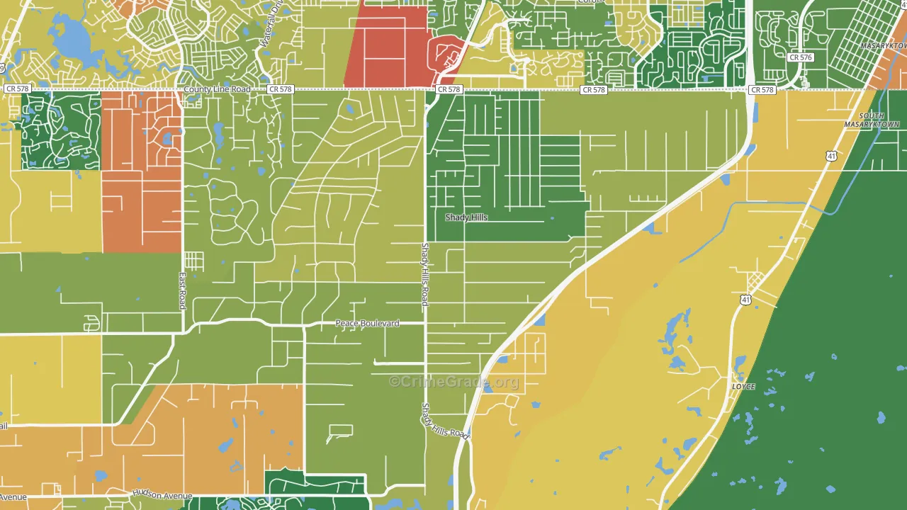 Shady Hills, FL Map of Theft Rates