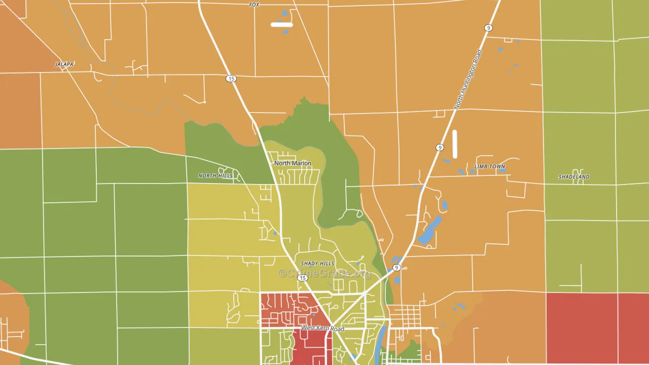 Shady Hills, IN Map of Theft Rates