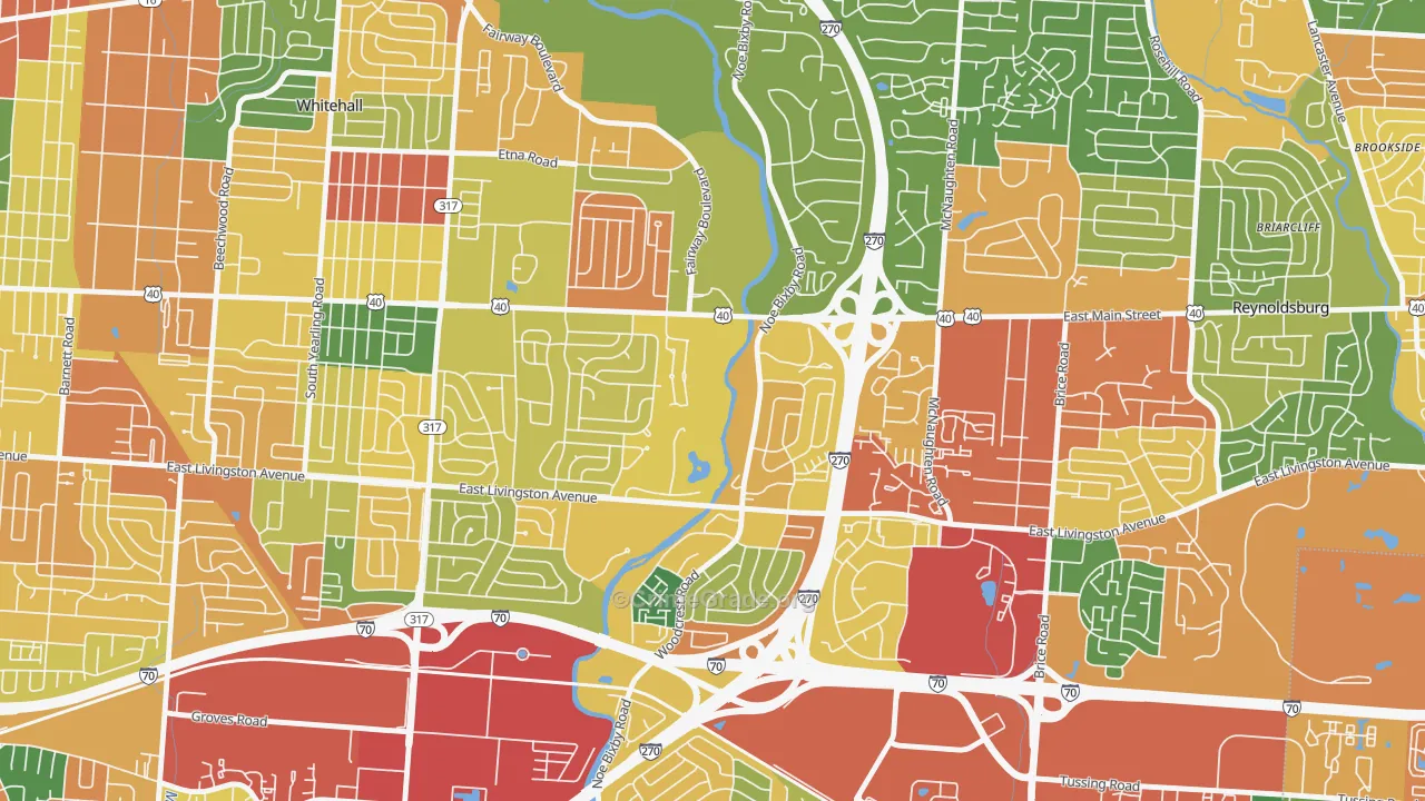 Shady Lane, Columbus, OH Map of Theft Rates