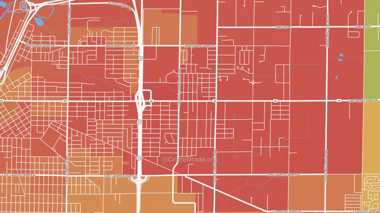 Shady Park Neighbourhood, Muskegon, MI Map of Theft Rates