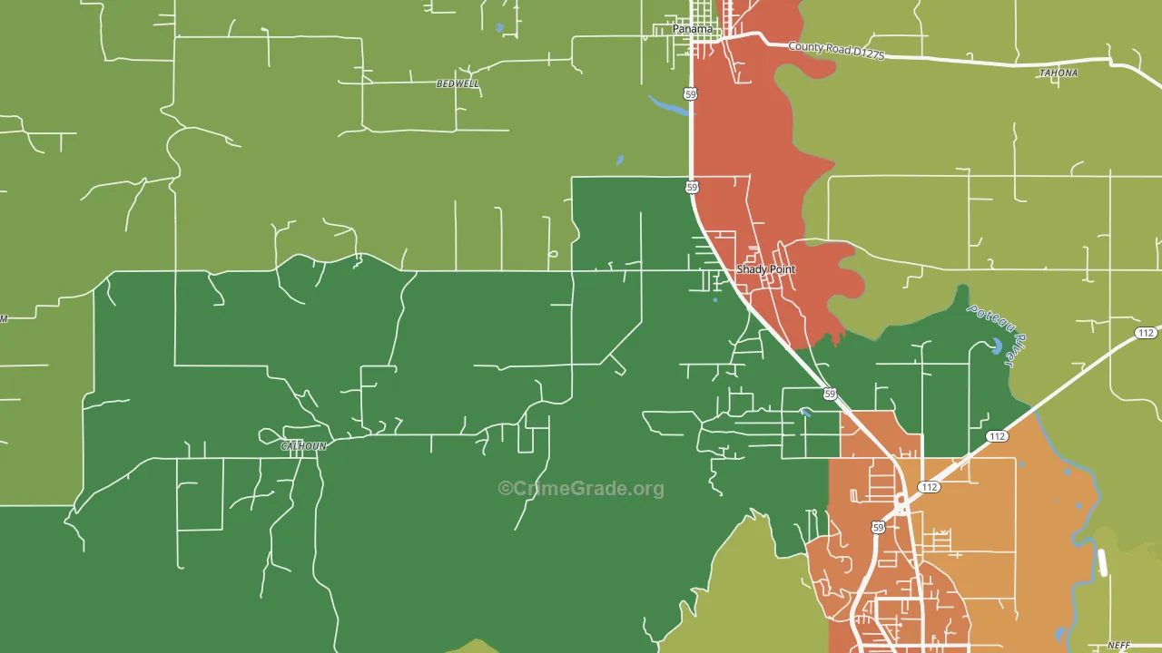 Shady Point, OK Map of Theft Rates