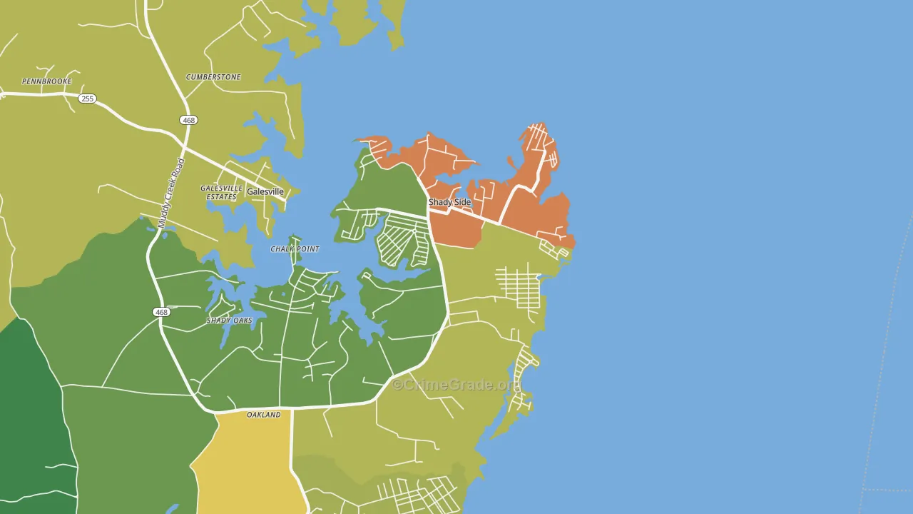 Shady Side, MD Map of Theft Rates