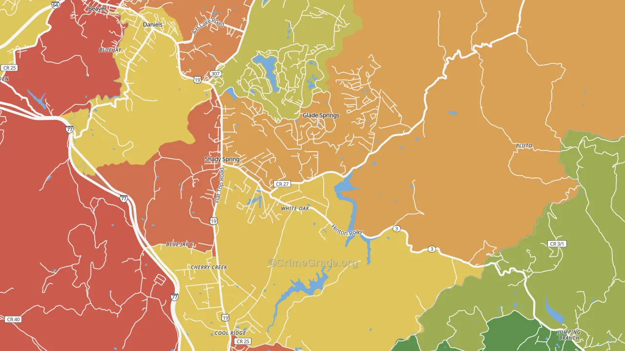 Shady Spring, WV Map of Theft Rates