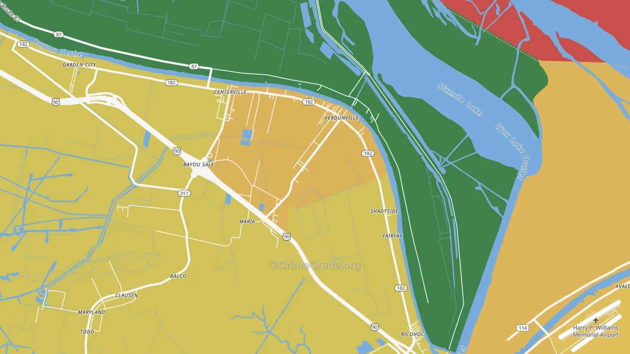 Shadyside, LA Map of Theft Rates