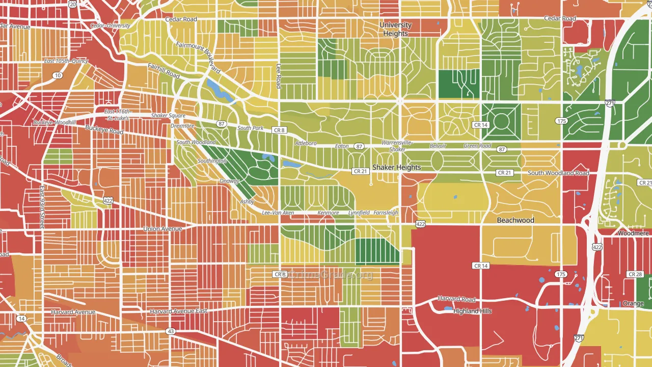 Shaker Heights, OH Map of Theft Rates