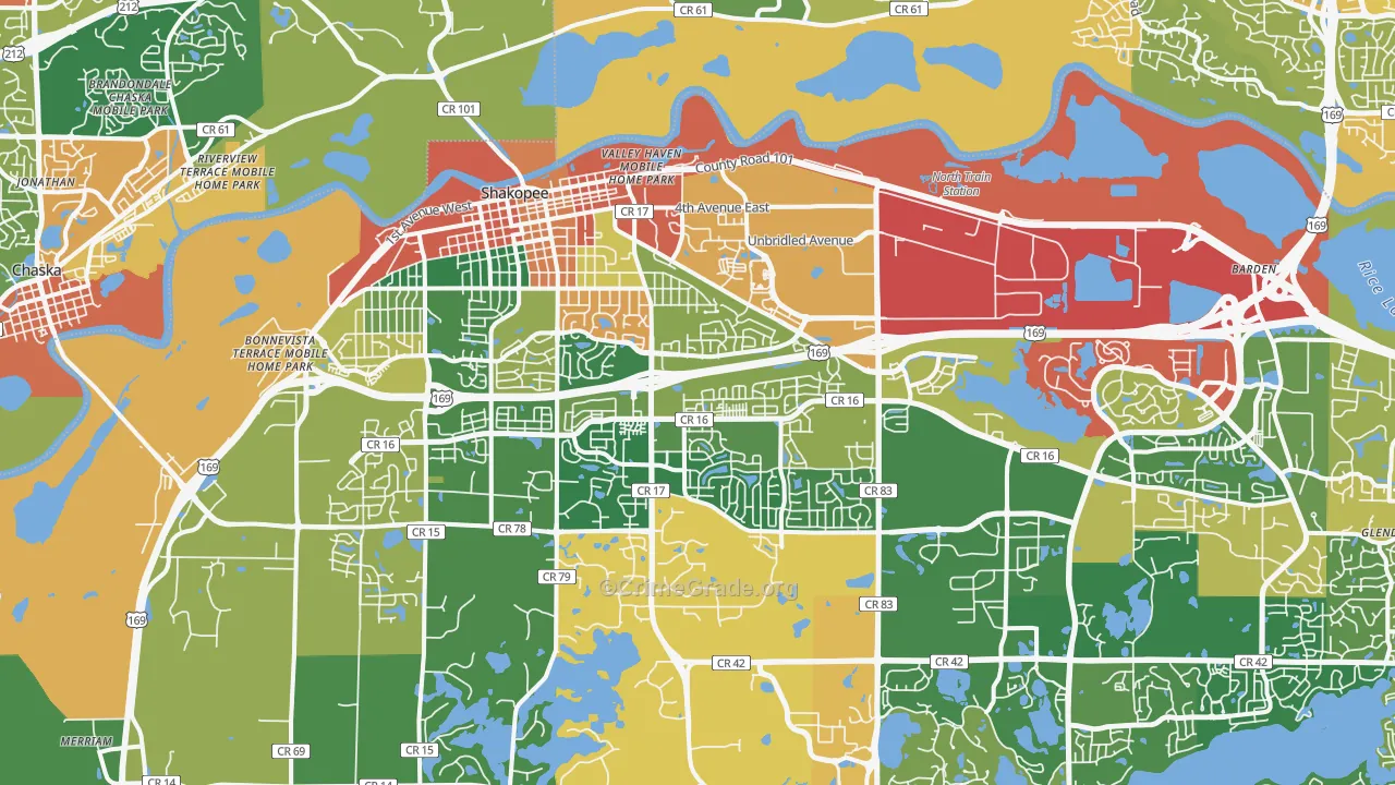 Shakopee, MN Map of Theft Rates
