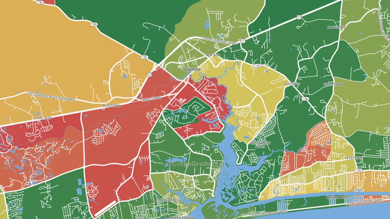 Shallotte, NC Map of Theft Rates