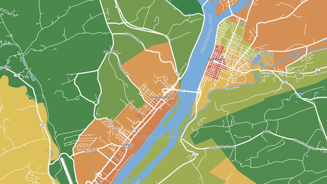 Shamokin Dam, PA Map of Theft Rates