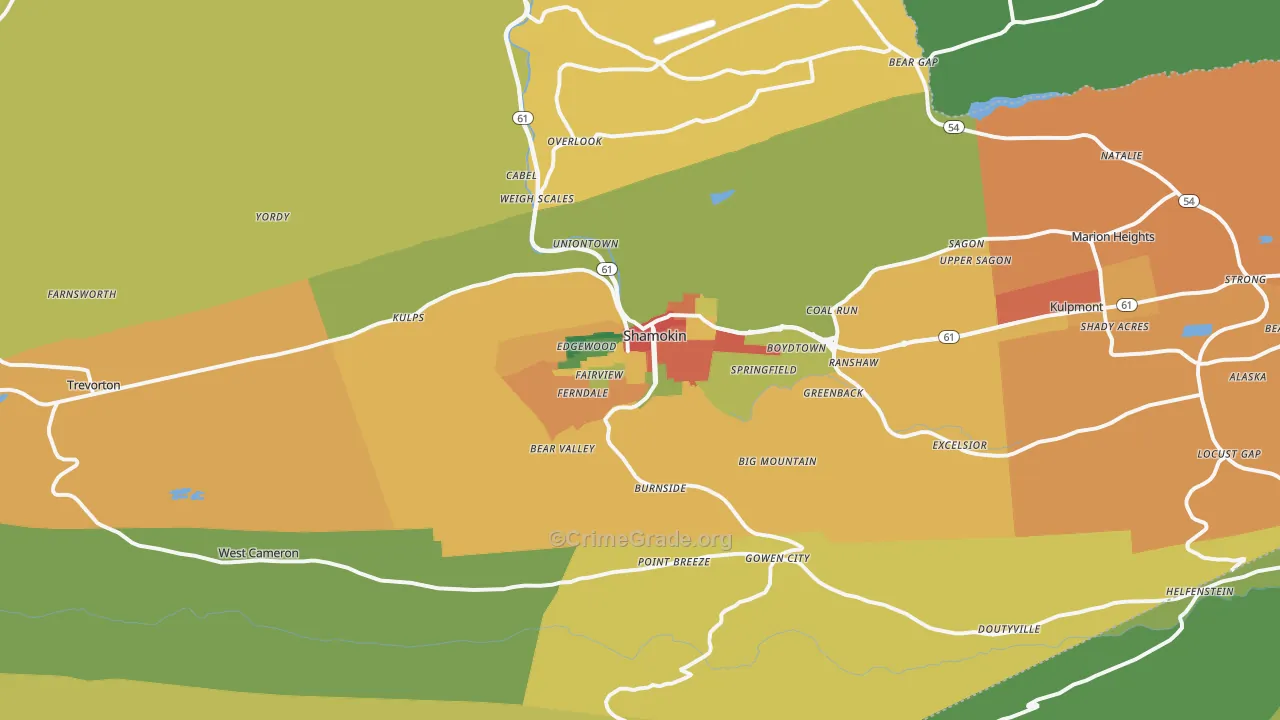 Shamokin, PA Map of Theft Rates