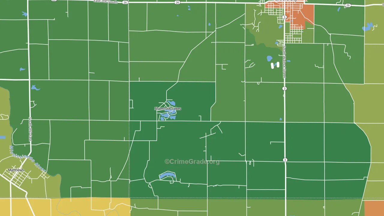 Shamrock Lakes, IN Map of Theft Rates