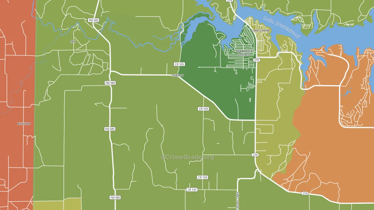Shamrock Shores, TX Map of Theft Rates