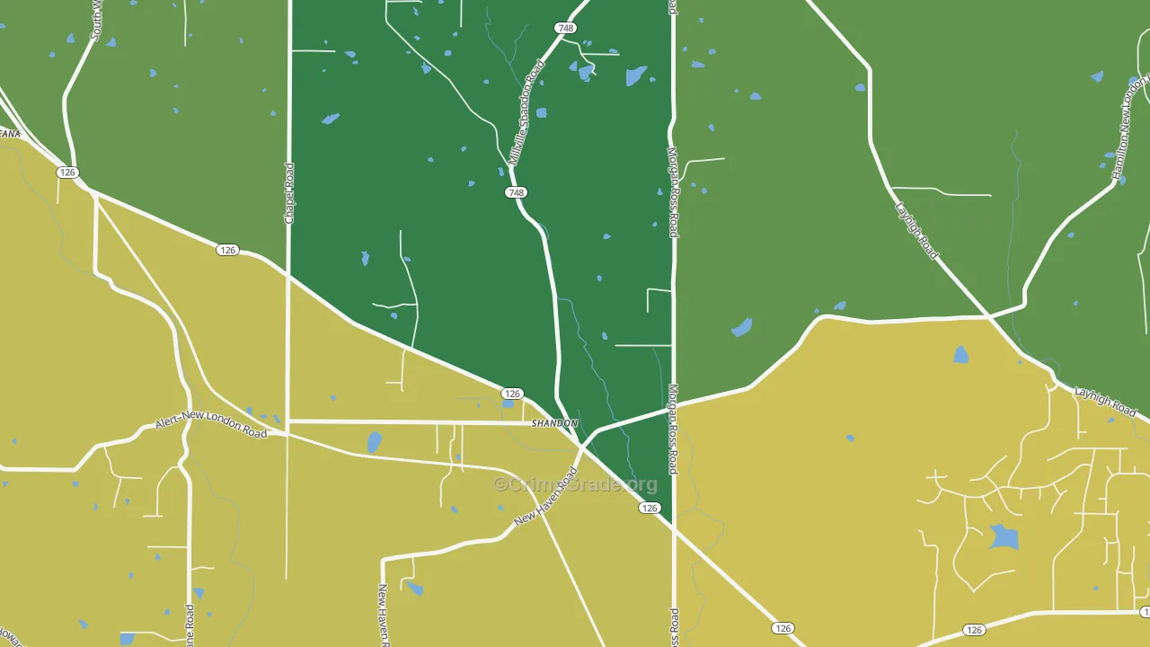 Shandon, OH Map of Theft Rates