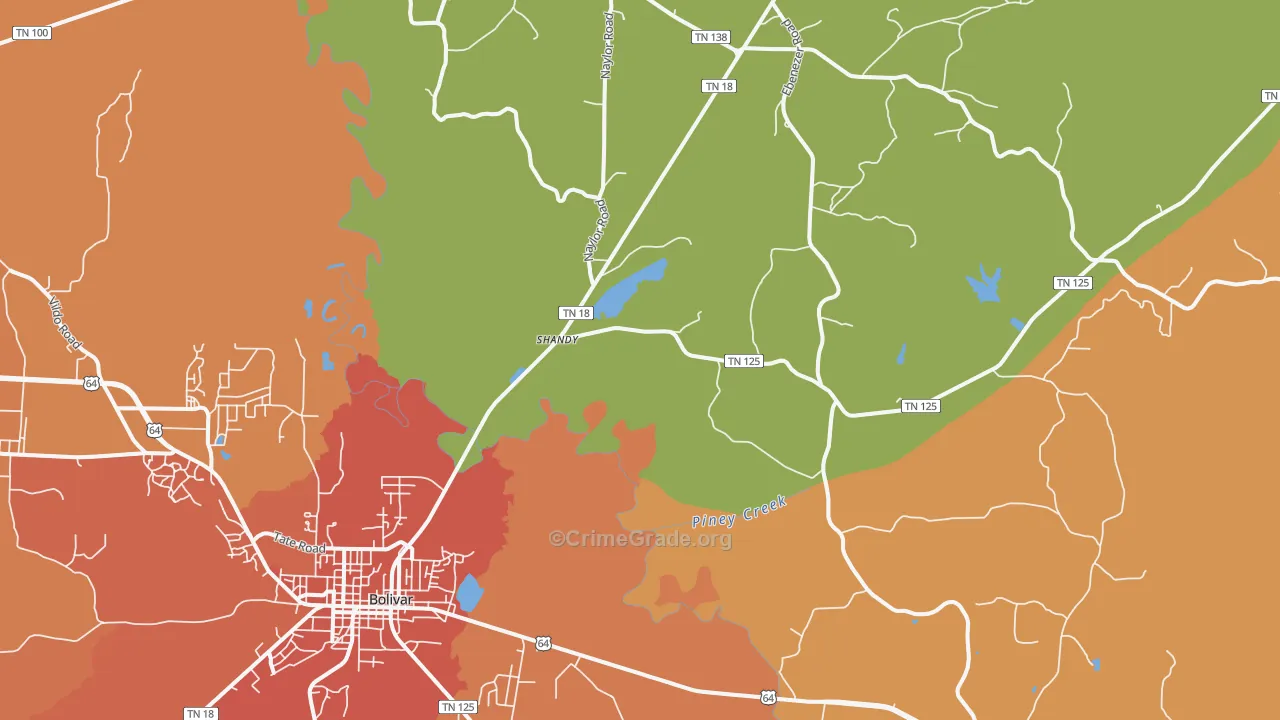 Shandy, TN Map of Theft Rates