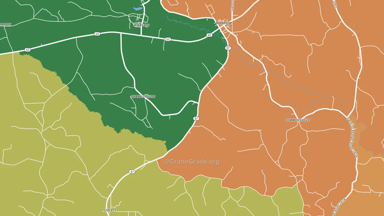 Shanklerville, TX Map of Theft Rates