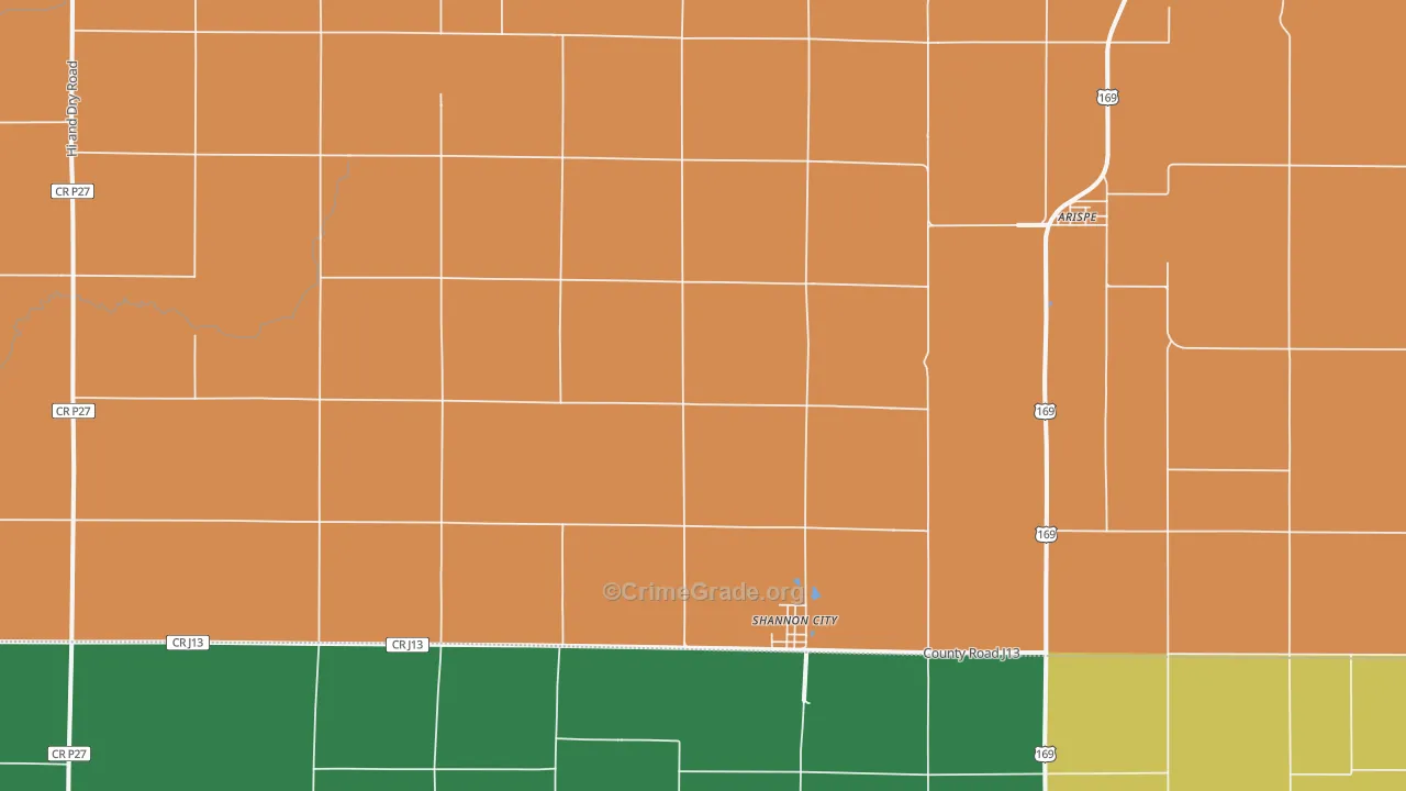Shannon City, IA Map of Theft Rates