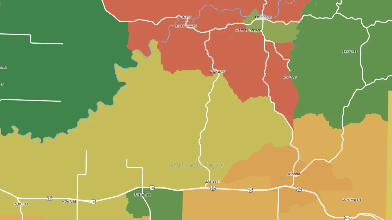 Shannon County, MO Map of Theft Rates