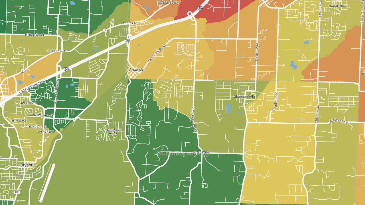 Shannon Hills, AR Map of Theft Rates