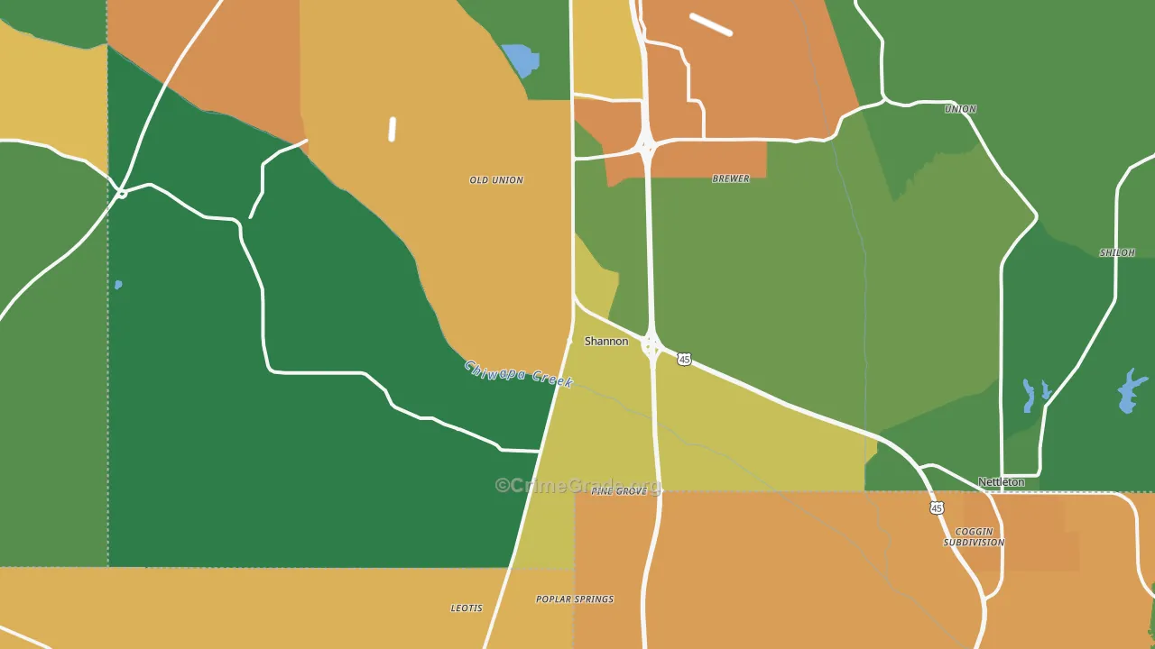 Shannon, MS Map of Theft Rates