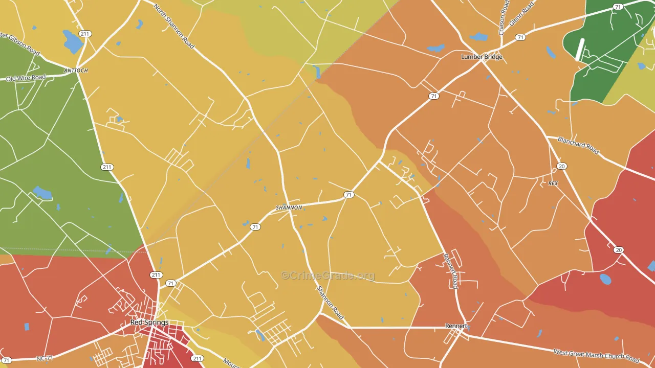 Shannon, NC Map of Theft Rates