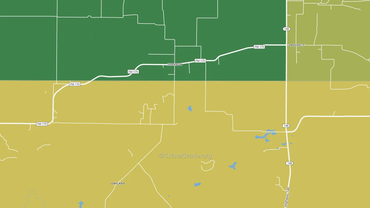 Shannon, TX Map of Theft Rates