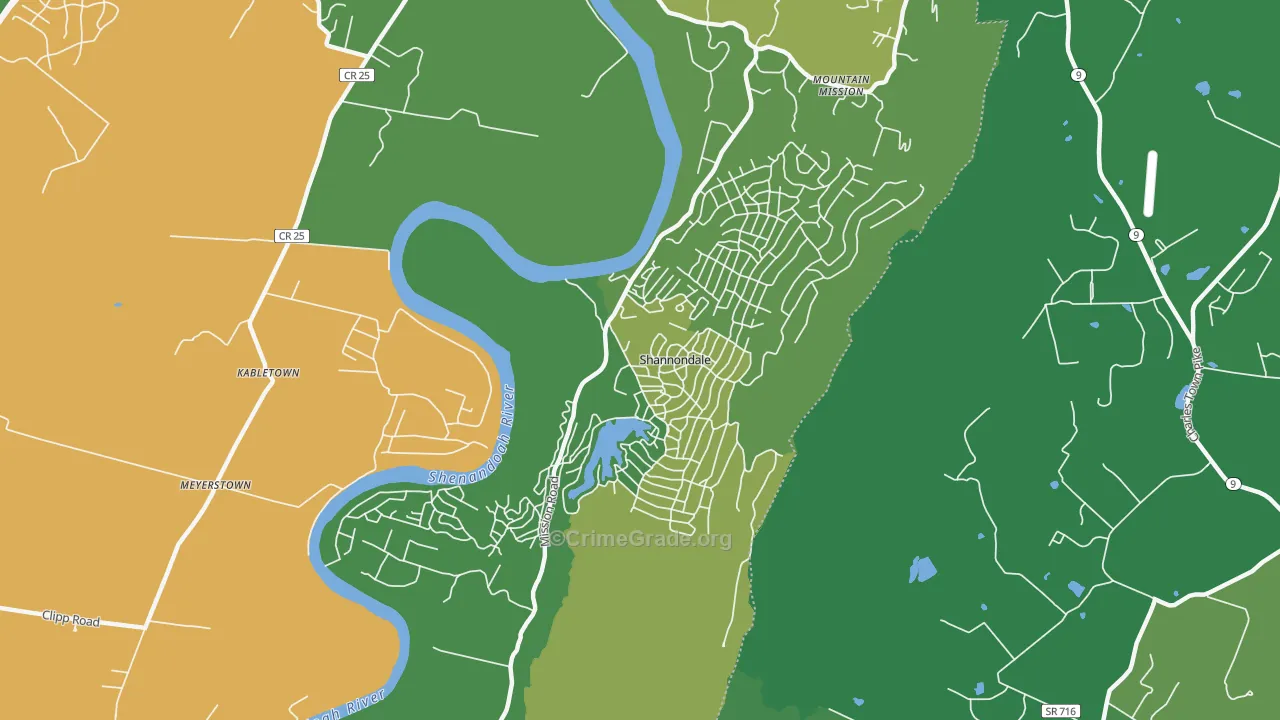 Shannondale, WV Map of Theft Rates
