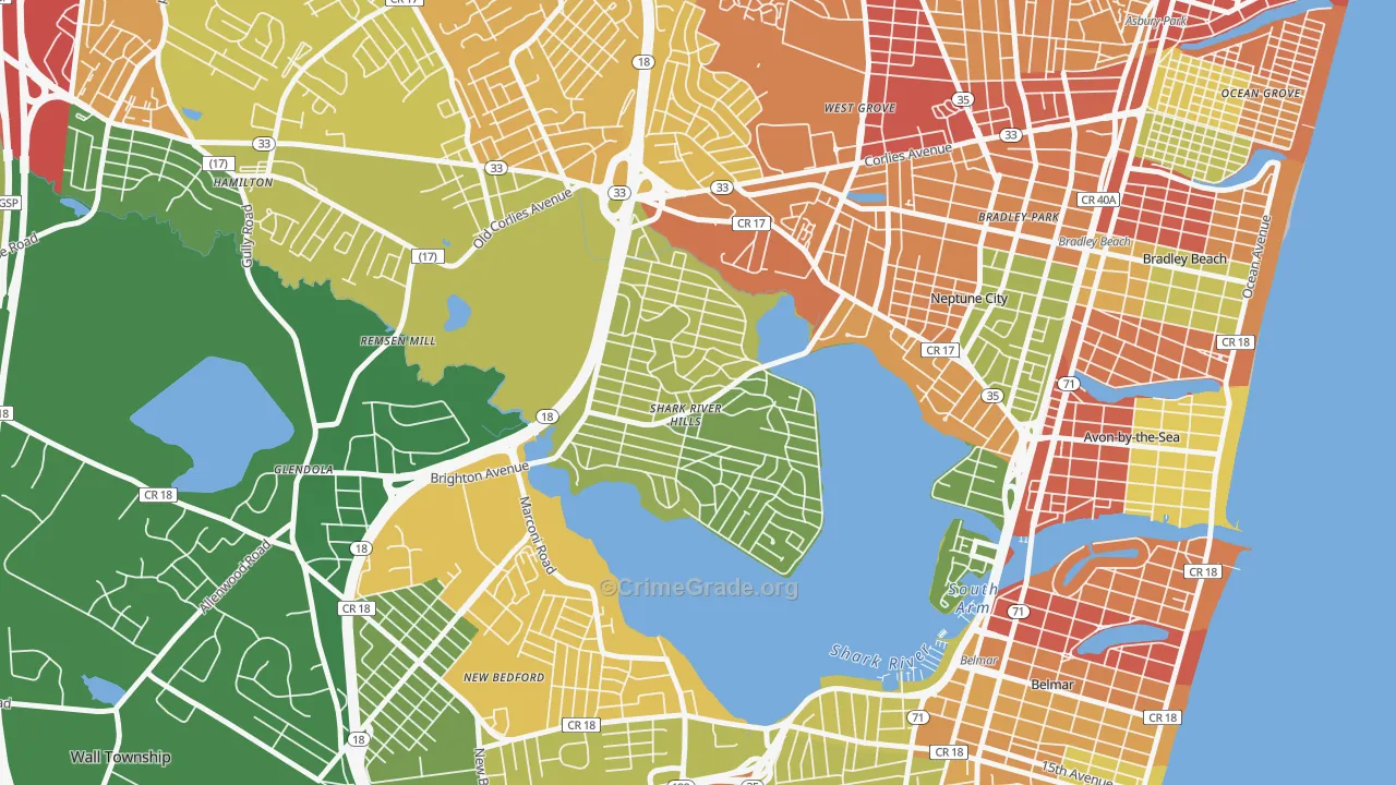 Shark River Hills, NJ Map of Theft Rates