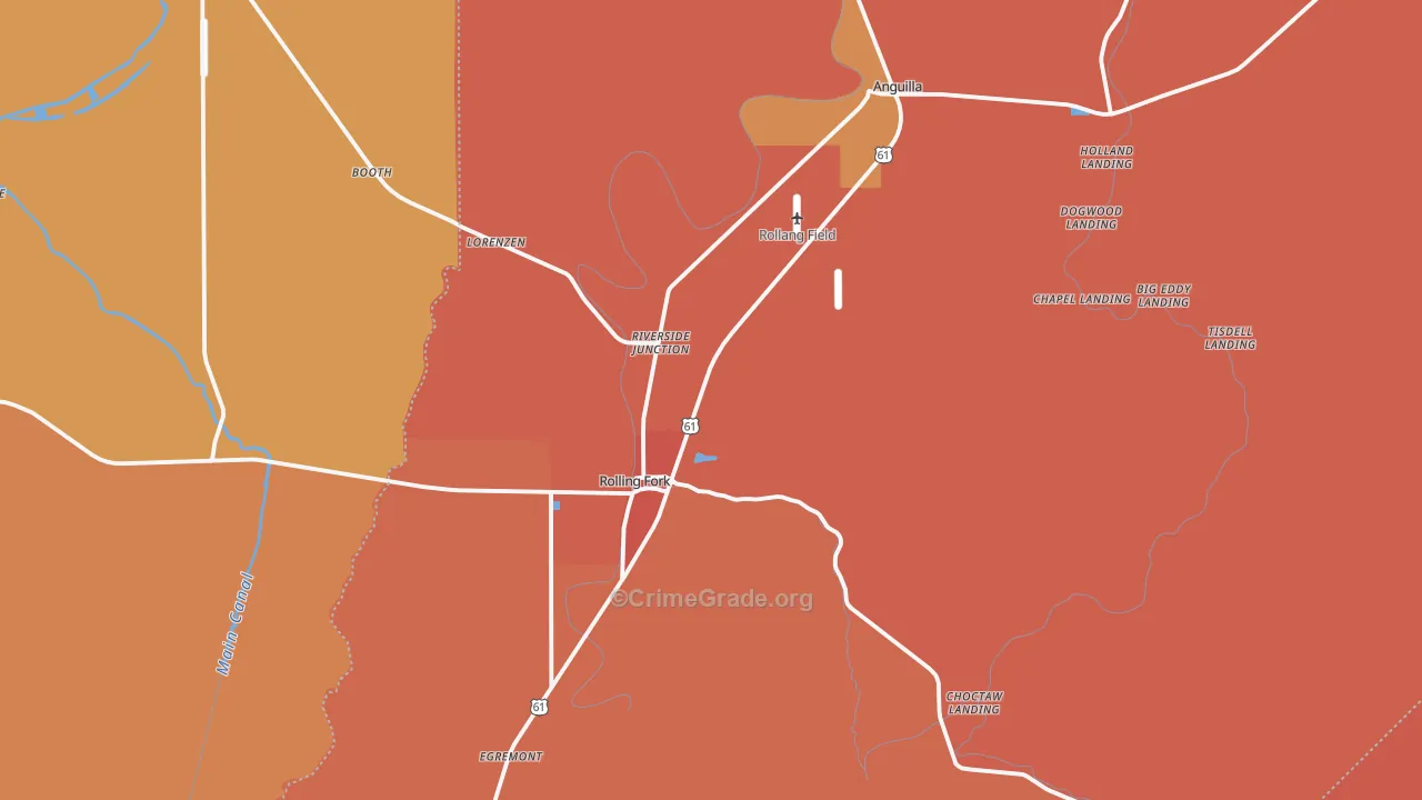 Sharkey County, MS Map of Theft Rates