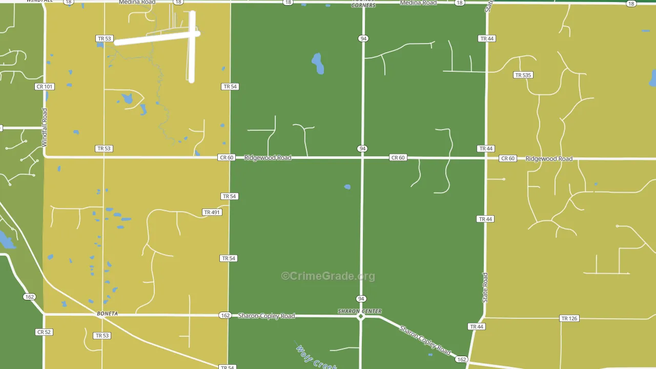 Sharon Center, OH Map of Theft Rates