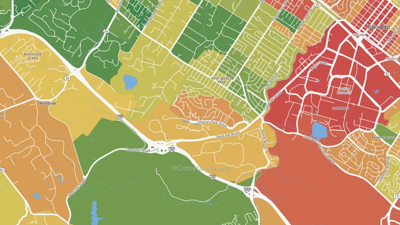 Sharon Heights, Menlo Park, CA Map of Theft Rates