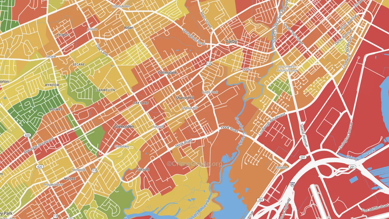 Sharon Hill, PA Map of Theft Rates