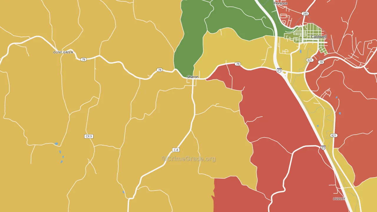 Sharon, OH Map of Theft Rates