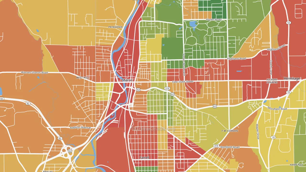Sharon, PA Map of Theft Rates