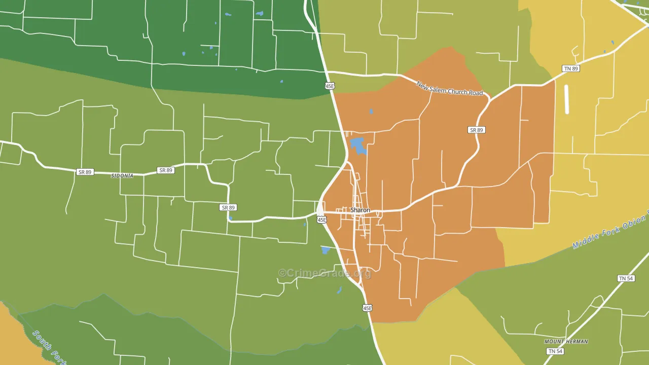 Sharon, TN Map of Theft Rates