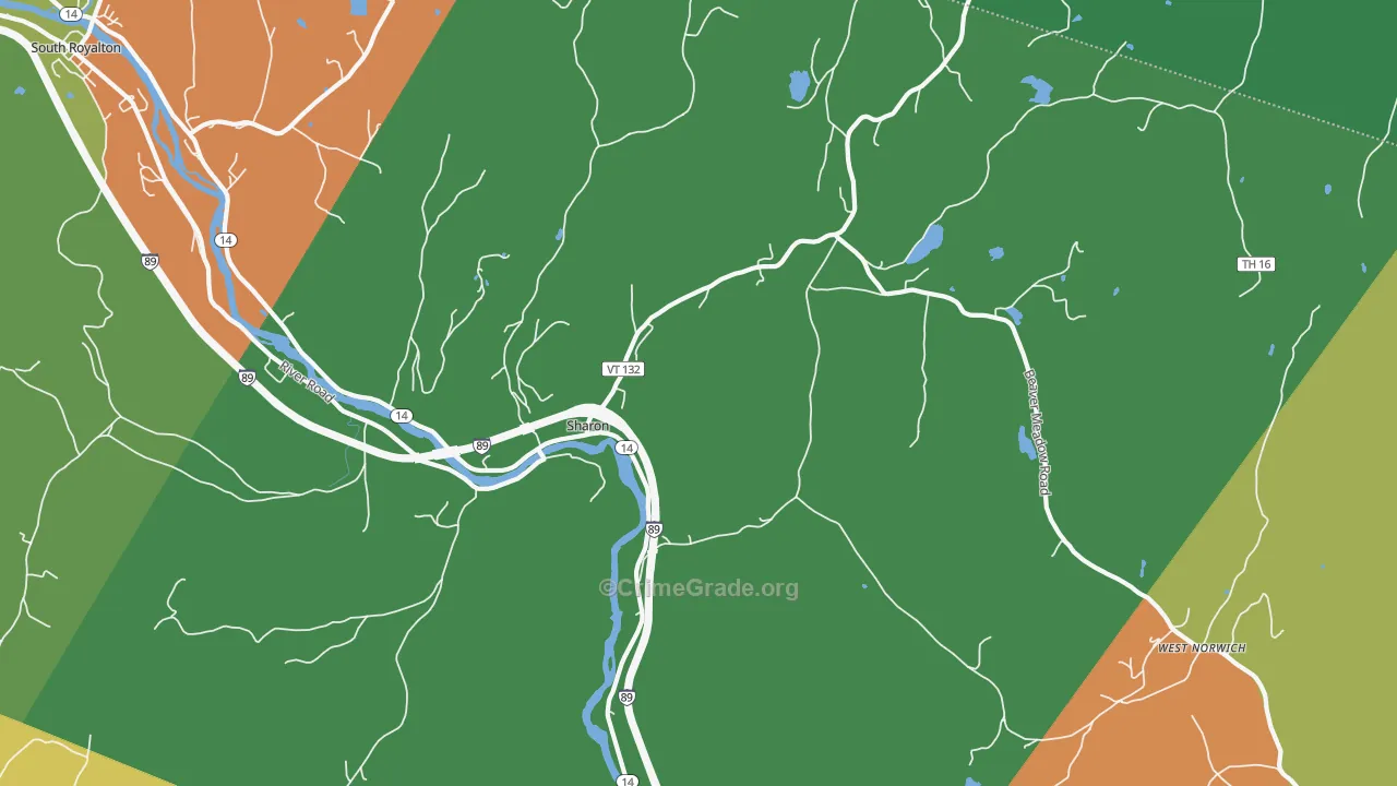 Sharon, VT Map of Theft Rates