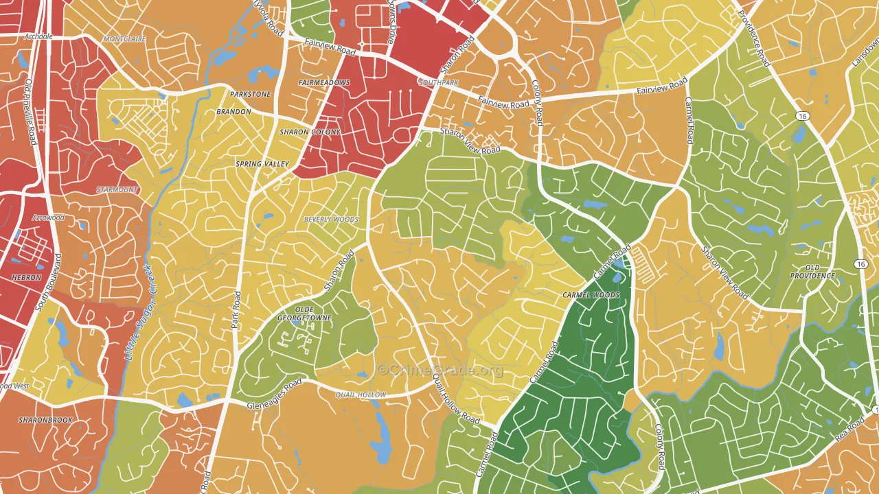 Sharon Woods, Charlotte, NC Map of Theft Rates