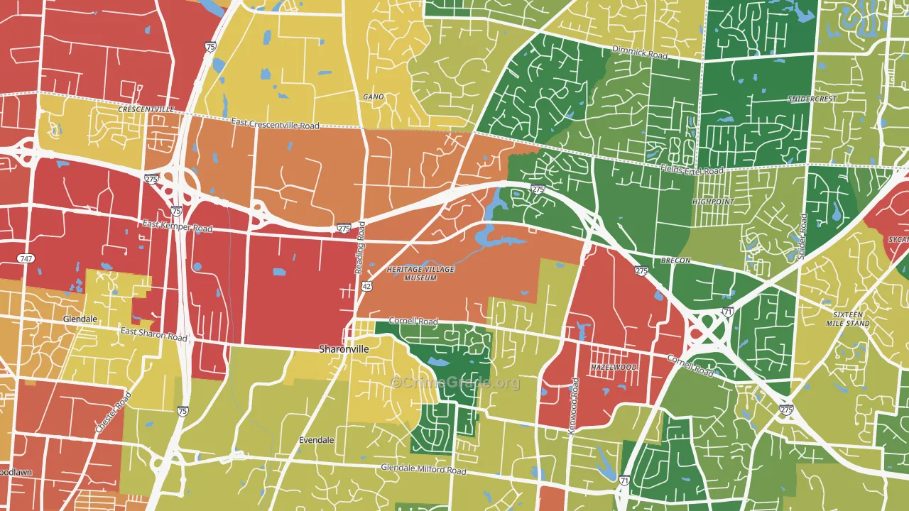 Sharonville, OH Map of Theft Rates