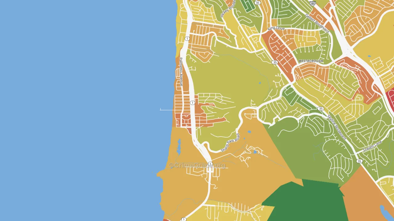 Sharp Park, Pacifica, CA Map of Theft Rates