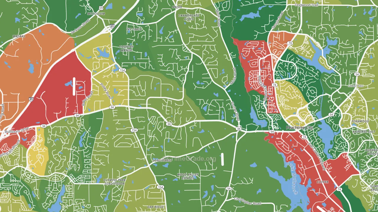 Sharpsburg, GA Map of Theft Rates